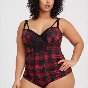 NWOT Torrid sz 3 Underwire Bodysuit - Microfiber Plaid Red